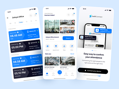 SwiftConnect Mobile - Redesign Exploration Concept absen app attendance clean design gate id card login system office service ui ux working