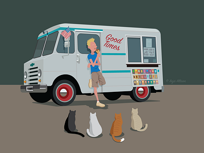 Good Times! cats ice cream truck illustrator retro vector art vintage