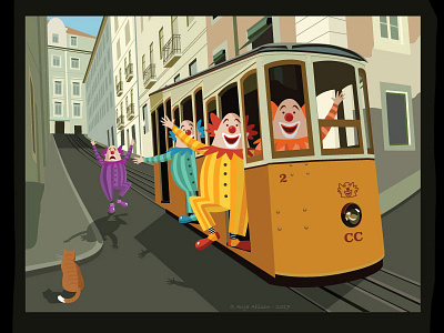 Clown Car city clowns fun illustrator retro urban vector