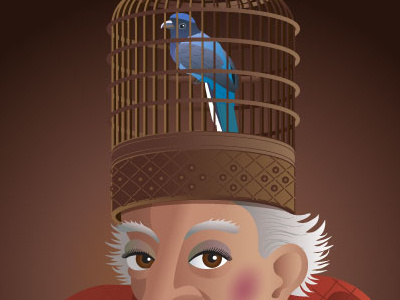Lady Bird bird bird cage digital design fantasy illustrator old lady queen vector graphic vintage