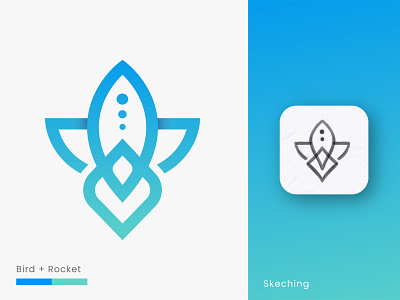 Rocket + Bird | Modern minimalist logo bird branding clean logo creative logo design drawing gradient illustration logo logo design logo designer logos minimalist logo modern logo rocket simple logo skech spaceship unique logo vector