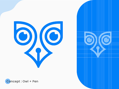 Owl + Pen animal bird logo brand guide branding creative logo crypto flat grid line art logo logo design logo designer logo mark logodesign logos modern logo owl pen symbol unique logo