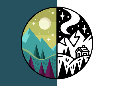 Landscape Collab circle digital illustration landscape mountain nature sky stars vector