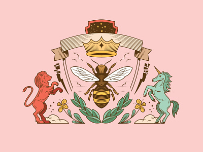 Family Crest bee crest crown digital family illustration lion plants unicorn vector