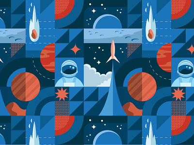 Space Pattern astronaut digital illustration moon pattern rocket space surface design surface pattern vector