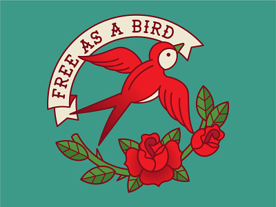 Free as a Bird bird digital illustration rose tattoo vector