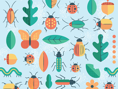 Bug Pattern beetles bugs illustration insects pattern retro surface pattern textures vector