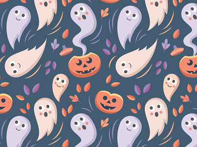 Pastel Halloween Pattern digital ghosts halloween illustration jack o lantern pattern pumpkins surface pattern vector