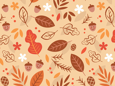 Fall Foliage Pattern acorns fall foliage illustration leaves pattern surface pattern vector