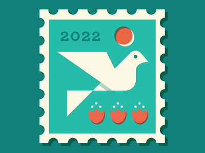 Happy New Year! 2022 digital dove flowers illustration january joy new year peace postage stamp vector vintage year