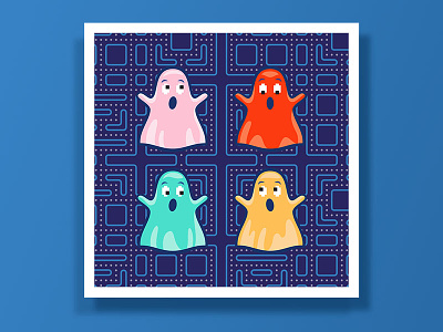 Pac-Man Ghost print 80s gaming illustration pac man print retro vector video games
