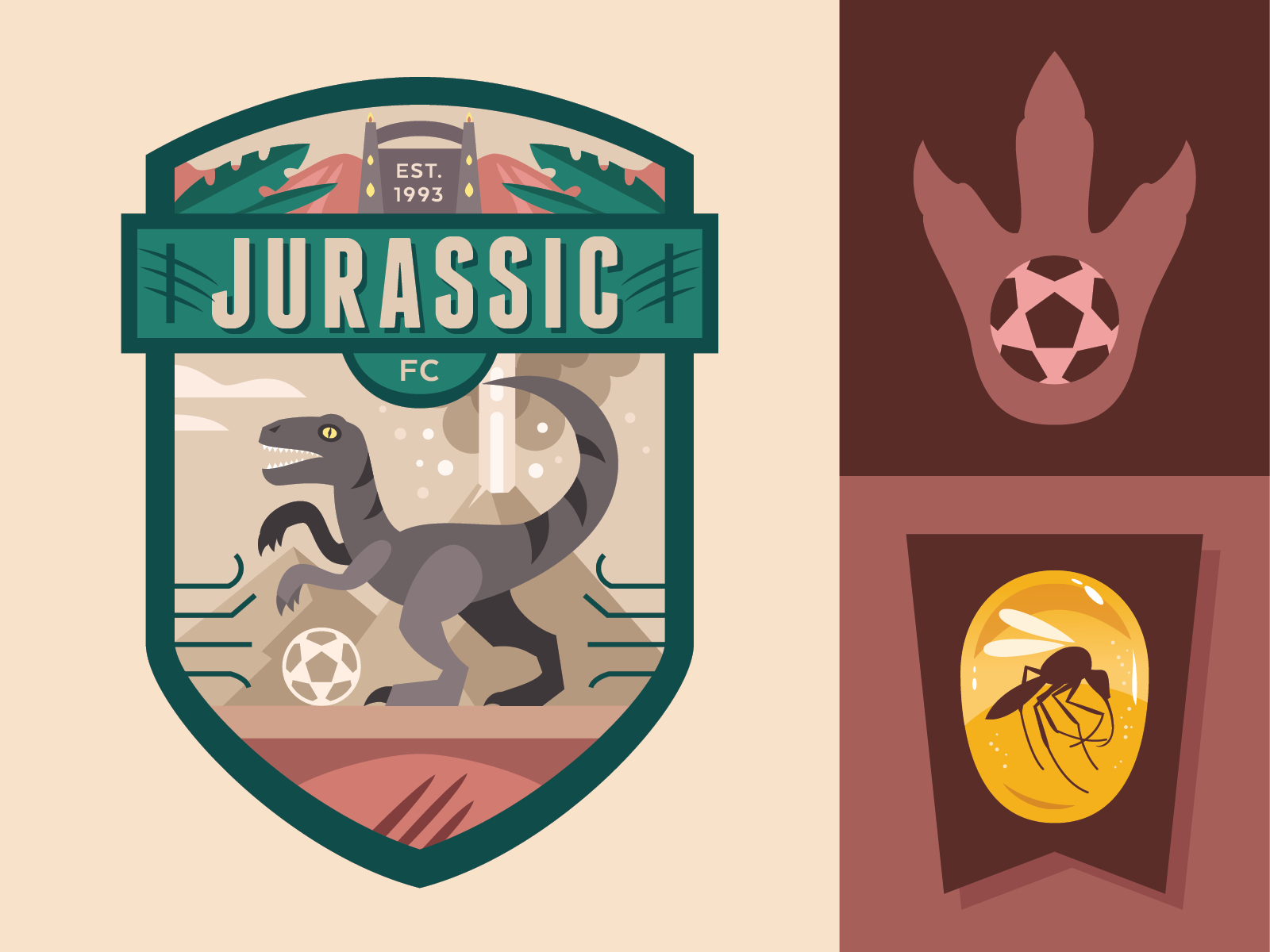 Jurassic FC Crest badge crest digital dinosaur fiction illustration jurassic jurassic park league raptor soccer vector volcano