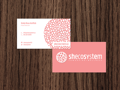 Shecosystem | Business Card 2016 andrea ceolato biomorphic business card coworking debossing embossing pink shecosystem toronto wellness women