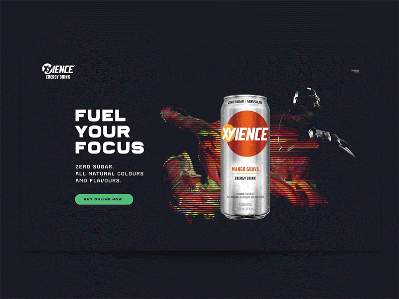 XYience Energy Drink | Landing Page animation fx cans e sports ecommerce energy drink flavours glitchart landing page loop natural colours videogames xyience