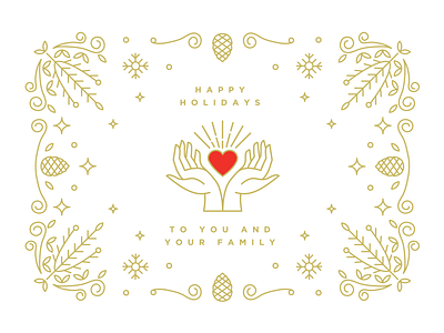 Happy Holidays 2019 gold hands happy holidays heart holiday card new year 2019 red white
