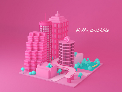 Hello Dribbble! 3d debut first invite pink shot thank you