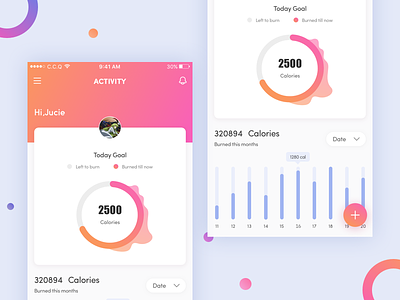Fitness App UI app calories chart date design fitness tracker ui ux