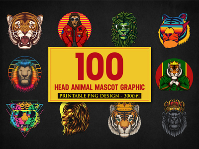 100 Cool Head Animal Mascot Graphic mascot background