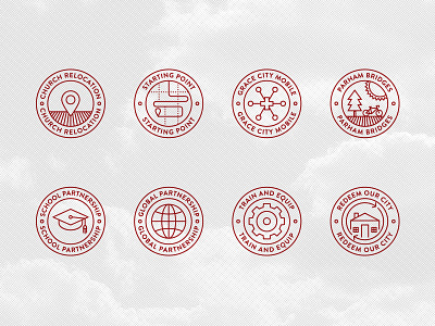 Grace Project badge gear globe house icons illustration line logo map monoweight park