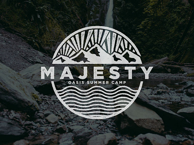 Majesty Summer Camp badge camp church majesty mountains rays summer sun water waves