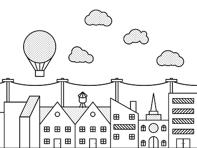 Community WIP buildings clouds hot air balloon line wire