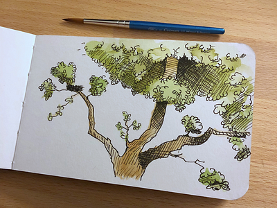 Happy Tree art bob ross drawing ink sketch sketchbook tree watercolor