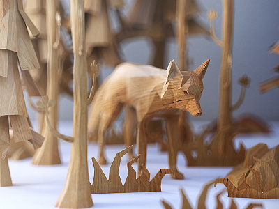 PolyWood Fox 01 animal facets forest fox low poly lowpoly wood wooden