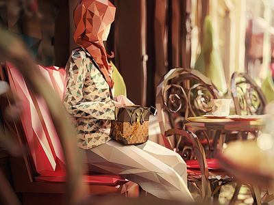 World in Facets: PARIS / "le cafe III" city facets geometric illustration low poly lowpoly paris