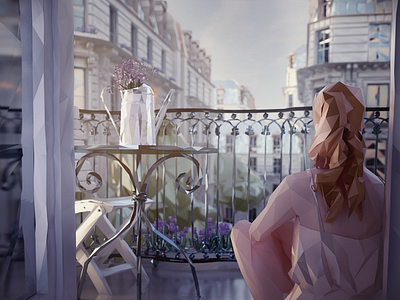 World in Facets: PARIS / "matin sur le balcon I" city facets geometric illustration low poly lowpoly paris
