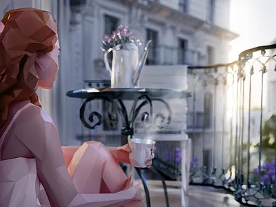 World in Facets: PARIS / "matin sur le balcon II" city facets geometric illustration low poly lowpoly paris