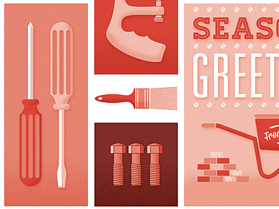 toolbox construction grain greetings monochromatic card illustration noise red screwdriver texture tools typography vector