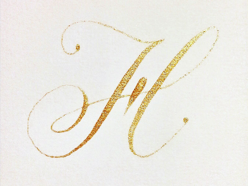 H calligraphy watercolour gold copperplate modern calligraphy pointed pen hand lettering