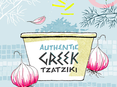 Illustrated recipe for tzatziki digital illustration food illustration hand lettering illustrated recipe illustration lettering photoshop