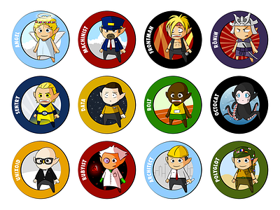 Badges for a Programming School badge cartoon character icons illustration school