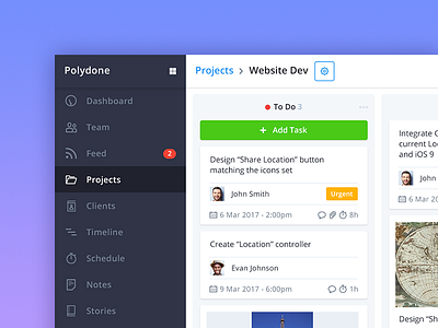 Polydone 2.0 app clean dashboard flat kanban polydone product ui ux web