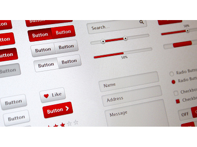 User Interface Elements buttons checkbox free photoshop psd radio search sliders switch ui user interface