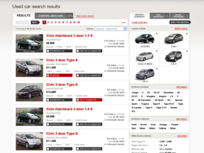 Honda used cars UI