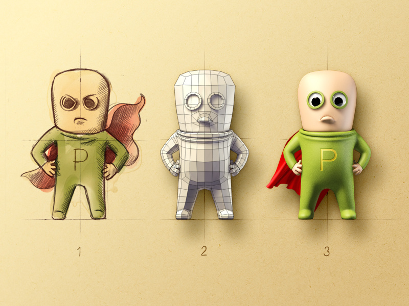 P-Man character design artua illustration icon character person human super hero coat eye render photoshop sketch polygon sketch letter pencil sketch glass flying suit suit fly wind air shadow 3d scheme ios apple ipad iphone game mac
