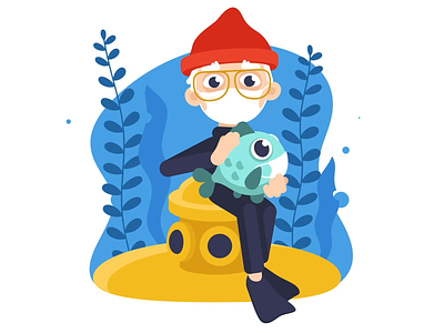 Just Cousteau artua character character design concept cousteau fish game design human illustration ios ocean sketch ui water