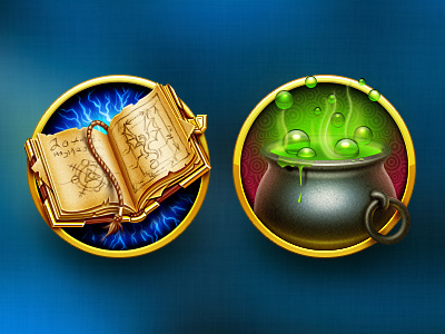 Some magic artua badge book cauldron dream icon illustration magic potion spell