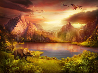 Digital painting piece artua artwork background digital painting dinosaurs game design illustration ios nature sky water