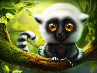 A lemur animal artua cat character illustration jungle lemur nature tree