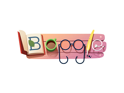 Boogle artua book cup font google illustration logo search spectacles wood