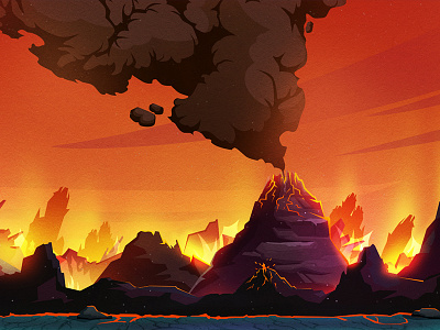 Game location arcade artua ash background eruption game illustration lava location rocks smoke surface