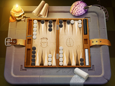 Backgammon board artua backgammon board brain candle frankenstein game illustration leather online stone texture