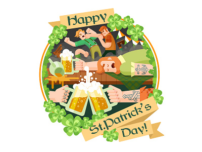 Cheers! artua beer drink fight flat glass holiday illustration saint patrick