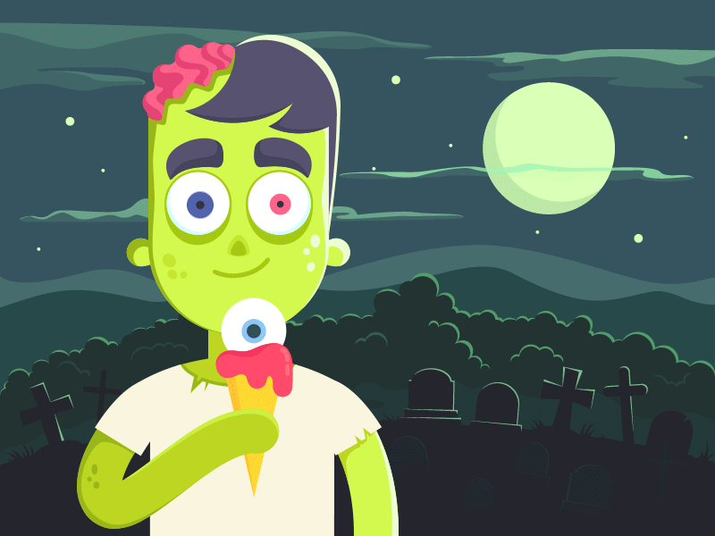 Eyescream animation artua eye graveyard halloween horror ice cream illustration moon scream zombie