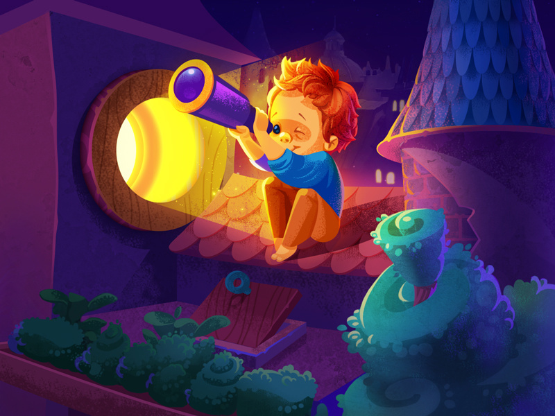 Stargazer light house roof human space stars night stargazer design illustration icon artua
