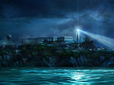 Alcatraz alcatraz artua game art game design illustration island matte painting night prison sea