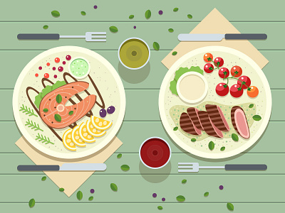 A dinner artua concept cuisine design dinner flat food game game art game design illustration meat plate sketch